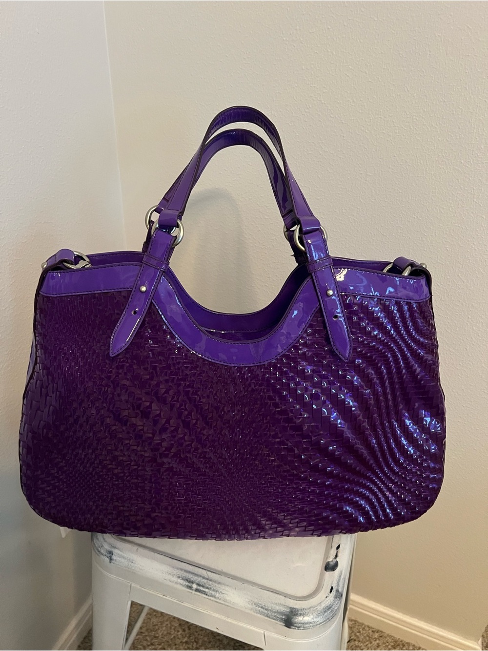 Cole Haan Purple Woven Patent Tote Handbag